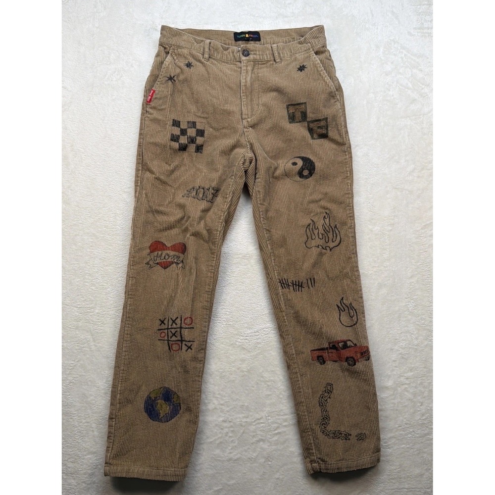 Teddy Fresh Corduroy Pants‎ Brown Graphic Embroidered Y2K Streetwear 30